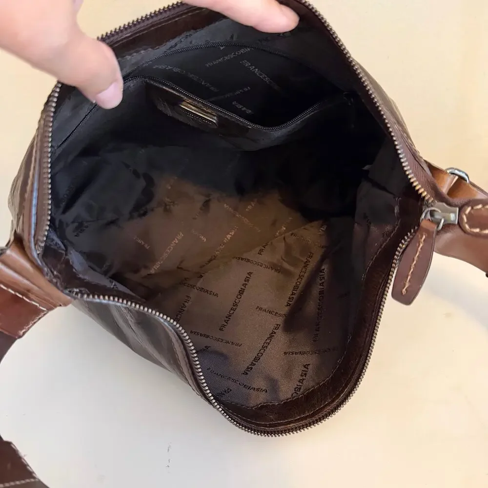 Francesco Biasia Hobo Shoulder Bag Brown Split Leather Vintage Made in Italy - Picture 10 of 11